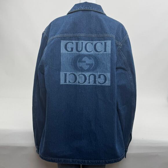 Men's Gucci NWT Indigo Blue Interlocking G Lasered Denim Jacket Size 52 - Picture 9 of 16
